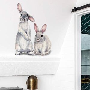 Amoda Cartoon Lovely Cute Two Bunnies Rabbits Animal 3D Vinyl Wall Stickers Waterproof Removable Murals for Kids Room Bedroom Playroom Living Room