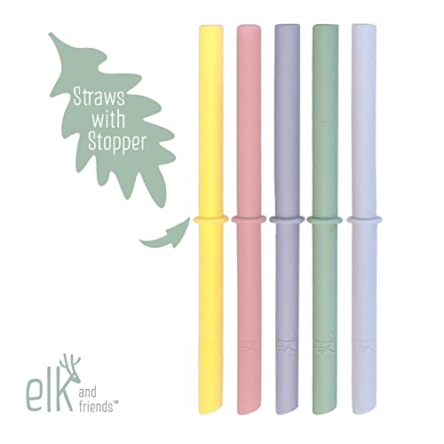 Elk and Friends Kids & Toddler Cups | The Original Glass Mason jars 8 oz with Silicone Straws with Stoppers | Smoothie Cups | Spill Proof Sippy Cups for Toddlers