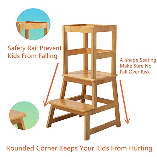 Popin Lover Kitchen Step Stool for Kids and Toddlers with Safety Rail, Kids Step Stool Standing Tower Learning Stool for Bathroom& Kitchen