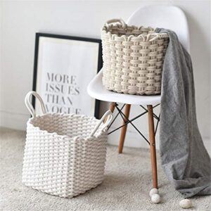 MDFQL Woven Storage Baskets, Cotton Rope Basket with Handle, Natural Woven Basket Cotton Rope Bin, for Nursery, Toys, Blankets, and Laundry,M