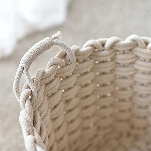 MDFQL Woven Storage Baskets, Cotton Rope Basket with Handle, Natural Woven Basket Cotton Rope Bin, for Nursery, Toys, Blankets, and Laundry,M