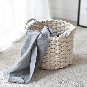 MDFQL Woven Storage Baskets, Cotton Rope Basket with Handle, Natural Woven Basket Cotton Rope Bin, for Nursery, Toys, Blankets, and Laundry,M