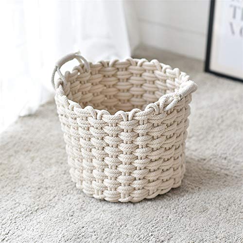 MDFQL Woven Storage Baskets, Cotton Rope Basket with Handle, Natural Woven Basket Cotton Rope Bin, for Nursery, Toys, Blankets, and Laundry,M