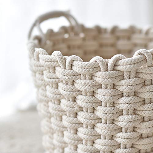 MDFQL Woven Storage Baskets, Cotton Rope Basket with Handle, Natural Woven Basket Cotton Rope Bin, for Nursery, Toys, Blankets, and Laundry,M