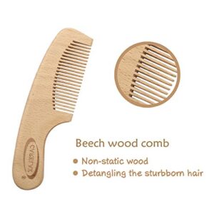 Baby Hair Brush & Comb Set, Organic Wooden Hairbrush Natural Goat Bristles 3-Piece for Newborns & Toddlers, Ideal for Cradle Cap & Itching, Perfect Shower and Registry Gift for Infant, Toddler, Kids