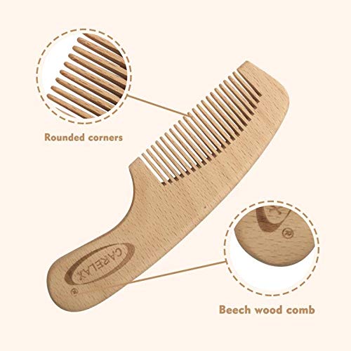 Baby Hair Brush & Comb Set, Organic Wooden Hairbrush Natural Goat Bristles 3-Piece for Newborns & Toddlers, Ideal for Cradle Cap & Itching, Perfect Shower and Registry Gift for Infant, Toddler, Kids