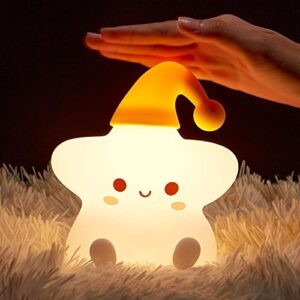 one fire cute stars night light, kawaii star lights baby night light, colorful silicone cute lamp for baby girl room decor, rechargeable battery night light lamp, christmas gifts for kids girls boys
