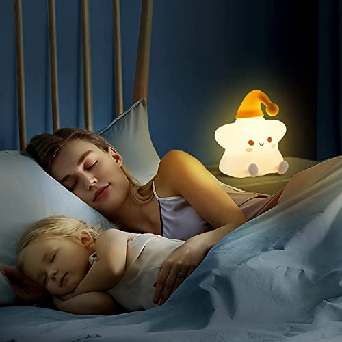 One Fire Cute Stars Night Light, Kawaii Star Lights Baby Night Light, Colorful Silicone Cute Lamp for Baby Girl Room Decor, Rechargeable Battery Night Light Lamp, Christmas Gifts for Kids Girls Boys