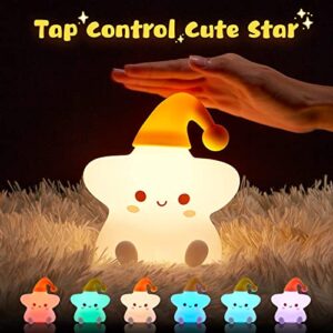 One Fire Cute Stars Night Light, Kawaii Star Lights Baby Night Light, Colorful Silicone Cute Lamp for Baby Girl Room Decor, Rechargeable Battery Night Light Lamp, Christmas Gifts for Kids Girls Boys