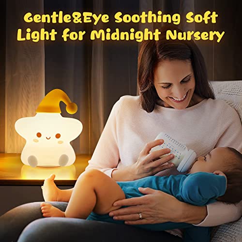 One Fire Cute Stars Night Light, Kawaii Star Lights Baby Night Light, Colorful Silicone Cute Lamp for Baby Girl Room Decor, Rechargeable Battery Night Light Lamp, Christmas Gifts for Kids Girls Boys
