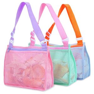 beach toy mesh beach bag kids shell collecting bag beach sand toy seashell bag for holding shells beach toys sand toys swimming accessories for boys and girls(only bags,a set of 3)