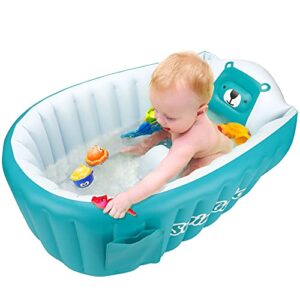 shxkuan inflatable bathing tub for toddler,non slip safety thick cushion central seat,portable travel seat baths baby swimming pool for 0-5 year(blue)