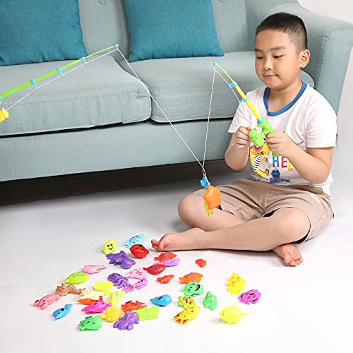 Carevon Magnetic Fishing Toys for Kids Ages 4-8, Fishing Game Pool Toys for Kiddie Pool 3-4 Yeas, 40pcs Floating Bath Fishing Toys for Bathtub Fun