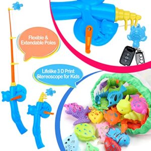 Carevon Magnetic Fishing Toys for Kids Ages 4-8, Fishing Game Pool Toys for Kiddie Pool 3-4 Yeas, 40pcs Floating Bath Fishing Toys for Bathtub Fun