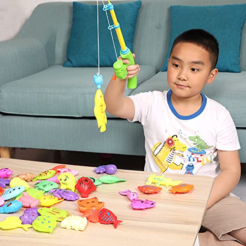 Carevon Magnetic Fishing Toys for Kids Ages 4-8, Fishing Game Pool Toys for Kiddie Pool 3-4 Yeas, 40pcs Floating Bath Fishing Toys for Bathtub Fun