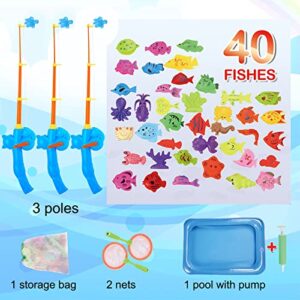 Carevon Magnetic Fishing Toys for Kids Ages 4-8, Fishing Game Pool Toys for Kiddie Pool 3-4 Yeas, 40pcs Floating Bath Fishing Toys for Bathtub Fun