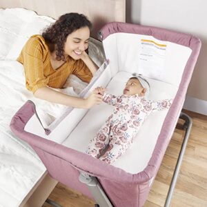 dream on me seashell bassinet & bedside sleeper in rose, lightweight easy folding and height adjustable baby bassinet, mattress pad included, jpma certified