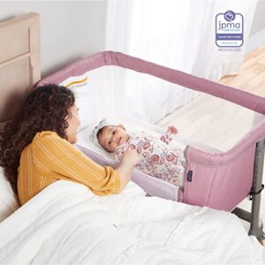 Dream On Me Seashell Bassinet & Bedside Sleeper in Rose, Lightweight Easy Folding and Height Adjustable Baby Bassinet, Mattress Pad Included, JPMA Certified