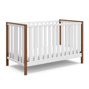 storkcraft modern pacific 4-in-1 convertible crib (white with vintage driftwood) – greenguard gold certified, converts from baby crib to toddler bed and full-size bed, adjustable mattress support base