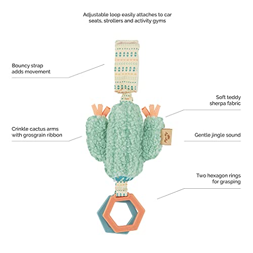 Itzy Ritzy - Ritzy Jingle Toy for Stroller, Car Seat or Activity Gym; Features Jingle Sound, Hexagon Rings and Adjustable Attachment Loop; Cactus