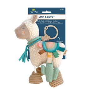 Itzy Ritzy Link & Love Toy for Stroller, Car Seat or Activity Gym, Features Textured Ribbons, Crinkle Sounds, Clinking Rings & Silicone Teether, Llama