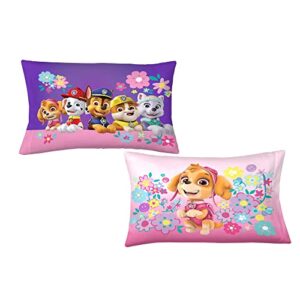 paw patrol girl reversible pillowcase for kid's - flower doggies standard kids pillowcase - 20 x 30 inch (1 piece pillow case only)