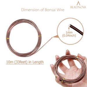 BEADNOVA Bonsai Tree Wire 98 Feet Copper Aluminum Wire Bonsai Tree Training Wire for Indoor and Outdoor Bonsai Plant (Copper, 1mm, 30m)