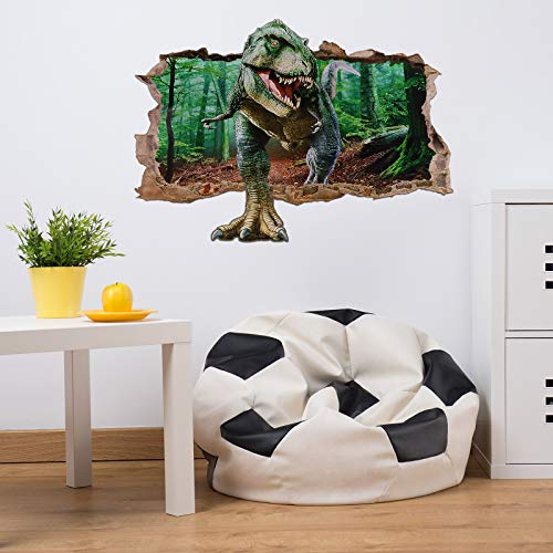 2 Sheets Dinosaur Wall Decals Dinosaur Forest Wall Stickers Self Adhesive 3D Smashed Wall Arts Removable Wall Mural Decals for Kids Nursery Bedroom Living Room (Jumping Dinosaurs)