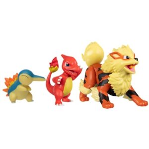 pokemon fire-themed battle figure set: 4.5" arcanine, 3" charmeleon, 2" cyndaquil - exclusive toys for kids & pokemon fans