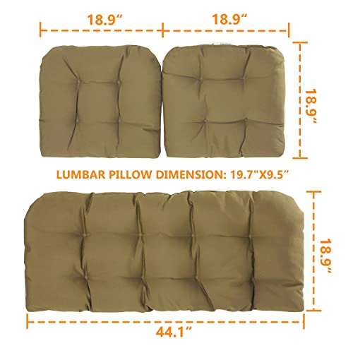 Art Leon Outdoor/Indoor Home Chair Seat Cushions 5 Pieces Seat and Back Cushion Set for Patio Deep Seat, Wicker Loveseat, Settee, Bench, Brown