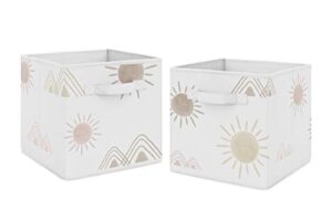 sweet jojo designs boho desert sun foldable fabric storage cube bins boxes organizer toys kids baby childrens - set of 2 - blush pink mauve gold taupe bohemian watercolor mountains southwest