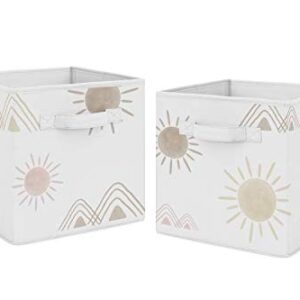 Sweet Jojo Designs Boho Desert Sun Foldable Fabric Storage Cube Bins Boxes Organizer Toys Kids Baby Childrens - Set of 2 - Blush Pink Mauve Gold Taupe Bohemian Watercolor Mountains Southwest