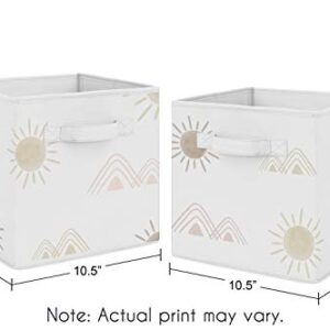 Sweet Jojo Designs Boho Desert Sun Foldable Fabric Storage Cube Bins Boxes Organizer Toys Kids Baby Childrens - Set of 2 - Blush Pink Mauve Gold Taupe Bohemian Watercolor Mountains Southwest