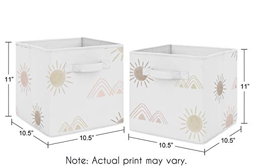 Sweet Jojo Designs Boho Desert Sun Foldable Fabric Storage Cube Bins Boxes Organizer Toys Kids Baby Childrens - Set of 2 - Blush Pink Mauve Gold Taupe Bohemian Watercolor Mountains Southwest