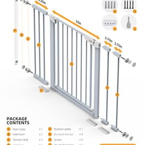 Mom's Choice Awards Winner-Cumbor 29.7-46" Auto Close Baby Gate for Stairs, Easy Install Pressure/Hardware Mounted Dog Gates for The House Indoor, Easy Walk Thru Wide Safety Pet Gates for Dogs, Gray