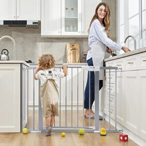 Mom's Choice Awards Winner-Cumbor 29.7-46" Auto Close Baby Gate for Stairs, Easy Install Pressure/Hardware Mounted Dog Gates for The House Indoor, Easy Walk Thru Wide Safety Pet Gates for Dogs, Gray