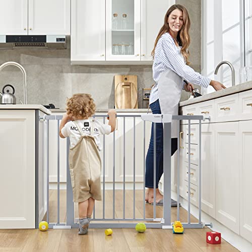 Mom's Choice Awards Winner-Cumbor 29.7-46" Auto Close Baby Gate for Stairs, Easy Install Pressure/Hardware Mounted Dog Gates for The House Indoor, Easy Walk Thru Wide Safety Pet Gates for Dogs, Gray