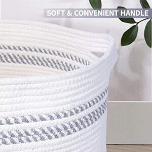 Laundry Basket for Bedroom , 24 x 18 x 18 Inches Large Rope Storage Basket with Handle, Clothes Hamper for Living Room, Cotton Rope Basket for Toys, Throws, Pillows and Towels