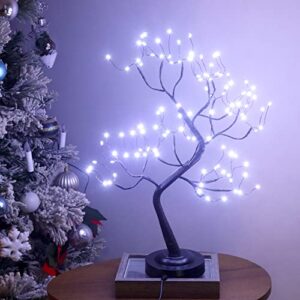 fuchsun tabletop tree light led desk lamp artificial tree for home office decorative branches for party halloween holiday battery usb operated bonsai with timer (white glow)
