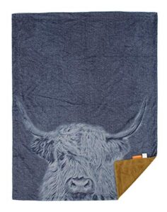 dear baby gear farm deluxe baby blanket - reversible minky, milestone & newborn gifts for girls and boys - highland cow on denim printed baby blanket & khaki minky smooth fabric, 40 x 30 inches
