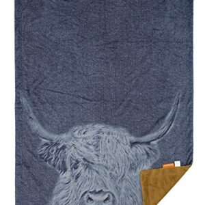 Dear Baby Gear Farm Deluxe Baby Blanket - Reversible Minky, Milestone & Newborn Gifts for Girls and Boys - Highland Cow on Denim Printed Baby Blanket & Khaki Minky Smooth Fabric, 40 x 30 Inches