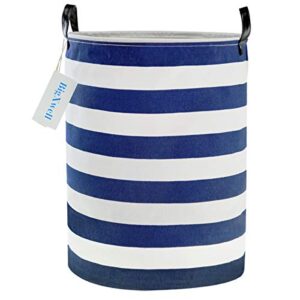 Large Nursery Laundry Basket, BigXwell 22 inch Tall Baby Laundry Basket Collapsible Hamper with Easy Carry Extended Sturdy Handles, Blue and White Thickened Canvas Kids Laundry Hamper for Storage