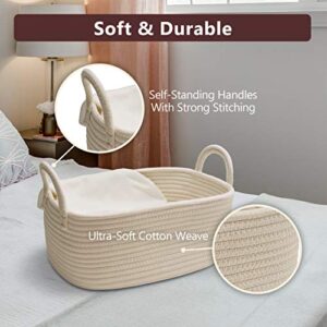 4 Set Wicker Storage Bin Baskets, Multipurpose Cotton Rope Basket Organizers with Study Handles for Baby Nursery, Laundry, Kids Toys & Stationery, Washable & Chemical Free Woven Organizer Bins, White