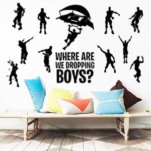 game stickers for wall decal, gaming poster murals decor accessory for dancing nursery boys room vinyl bedroom home kids decal playroom… (fortinte- where are we droppin(middle size))