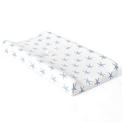 Lush Decor Baby Seaside Starfish Organic Cotton 2 Pack Changing Pad Cover, Blue