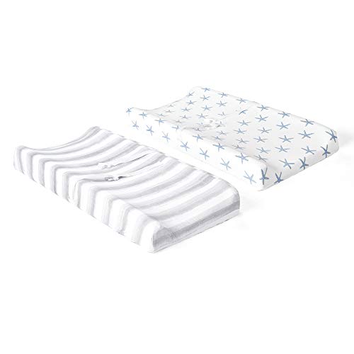 Lush Decor Baby Seaside Starfish Organic Cotton 2 Pack Changing Pad Cover, Blue