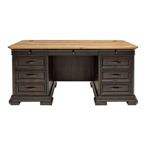 martin furniture imsa689 executive credenza, desk with solid wood plank top, fully assembled, brown