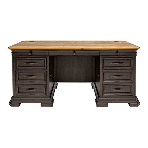 Martin Furniture IMSA689 Executive Credenza, Desk with Solid Wood Plank Top, Fully Assembled, Brown