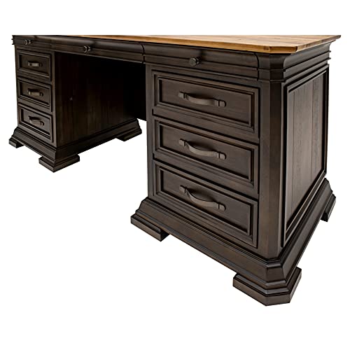 Martin Furniture IMSA689 Executive Credenza, Desk with Solid Wood Plank Top, Fully Assembled, Brown