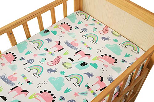 Tontukatu Bassinet Sheet Set 3 Pack Jersey Knit Ultra Soft Flexible Breathable Baby Girl Boy Fit for Halo, MiClassic, Chicco Lullago Mattress and More Flamingo Elephant Horse Lt Green Pink